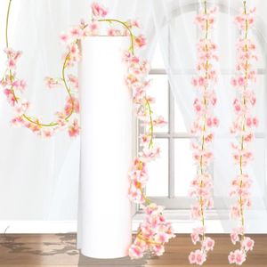 FLEUR ARTIFICIELLE Guirlande de fleurs artificielles en soie - 2 pcs - Fleurs de cerisier - 135 têtes - 1,8 mètres