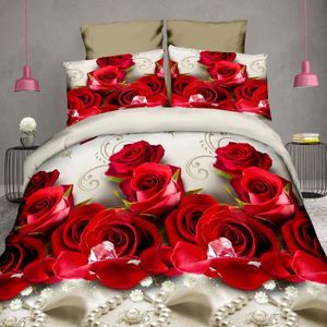 Parure de lit Floral Amour romantique 1 personne, 100% Coton, 3 pièces  (Housse de Couette 160x220 cm + Drap Plat + Taie D'oreiller) - Cdiscount  Maison