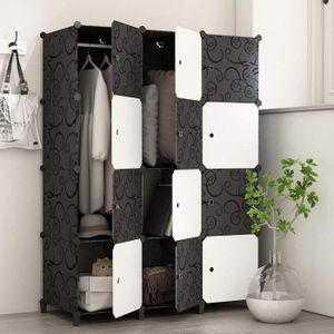 pour Vêtements Accessoires Chaussures Blanc Armoire 10 Cubes avec Tige Suspendue et Portes GLARRY Armoire Penderie Portable DIY 70x45x177cm