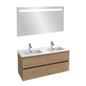 MEUBLE VASQUE - PLAN JACOB DELAFON - Meuble sous-plan Tolbiac chene + plan vasque 121 x 46,50 cm Ola et miroir LED