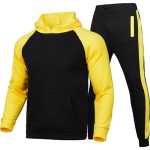 SURVÊTEMENT Ensemble de survêtement de jogging pour hommes Ensemble de sweat à capuche de sport Veste deux pièces avec capuche et poches Jaune
