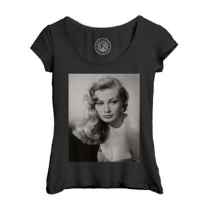 T-SHIRT T-shirt Femme Col Echancré Noir Anita Ekberg Actrice Photo de Star Célébrité Vieux Cinéma Original