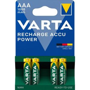 PILES Pack de 4 piles rechargeables AAA/LR03 1000 mAh VARTA