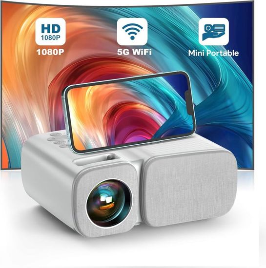 Projecteur Vidéo WiFi Denash - Rotation 240°, Faible Bruit 25 DB - Ports Multimédias Et Haut-parleurs Intégrés - Pour Cinéma Maison - 7