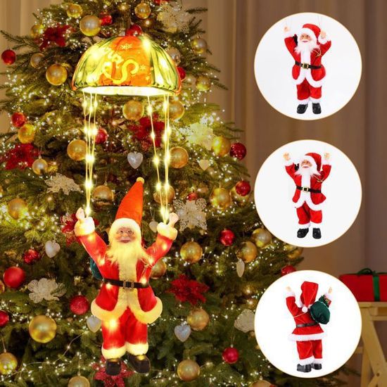 Guirlande Lumineuse Père Noël En Parachute, 63 Cm, 70 LED, Avec Minuterie, 8 Modes, éclairage De Noël Pour L'intérieur Et L'extérieur, Décoration De Noël, Fenêtre, Sapin De Noël, Balcon (blanc Chaud