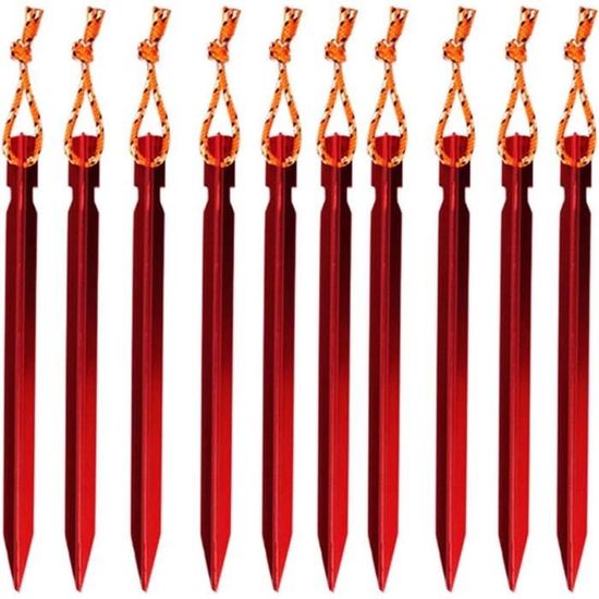 Maxtachi Piquets De Tente 10 Pièces Alliage Aluminium Profil V - Sardines Avec Corde Réfléchissante Rouge Pour Camping Randonnée