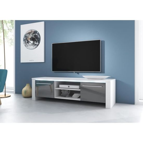 3xeLiving Meuble TV moderne Canaris blanc / gris brillant 140 cm