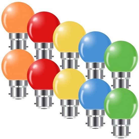 ampoule led b22 couleur 1w,ampoule à baïonnette colorées,ampoule g45 mini globe,orange rouge jaune bleu vert,lumières noël terrass