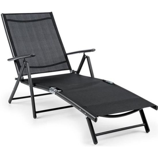 Blumfeldt Chaise longue de jardin , transat, bain de soleil - Réglable sur 7 positions - 64x85x170cm - Aluminium & acier - noir
