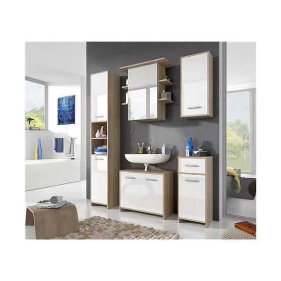 Ensemble Salle De Bain Enin Bois Clair Et Blanc Composition