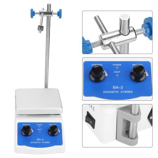 Agitateur Magnétique Chauffant SH-3 500W – 3000 Ml, Plaque Céramique 17x17 Cm, Vitesse 0-1600 Tr/min, Temp Jusqu'à 380°C, Labo Qualité Pro