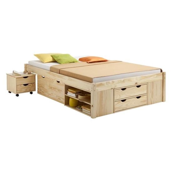 lit double fonctionnel en pin sabrina 140 x 200 cm vernis naturel achat vente structure de lit lit double fonctionnel 140 cdiscount