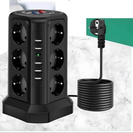 Tour Multiprise Parafoudre Et Surtension, Multiprise Electrique Avec 5 Ports Usb Et 12 Prises Multiprise Avec Et 3 Interrupteurs Blanc 90479823