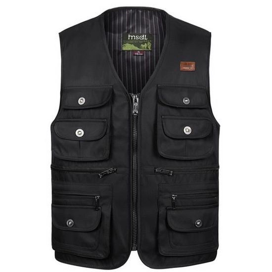 Gilet Sans Manches Multi-poches Pour Homme - Cargo, Pêche, Travail Extérieur, Nylon, Noir