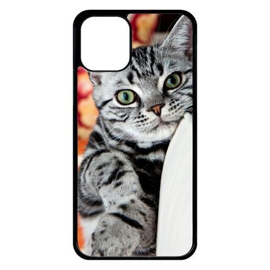 Coque Smartphone Chat Tigre Gris Yeux Vert Compatible Avec Apple Iphone 11 Pro Plastique Bord Noir Cdiscount Telephonie