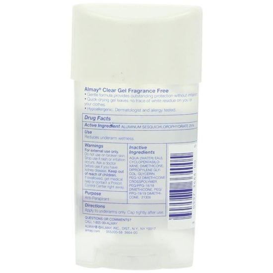 Almay antitranspirant déodorant parfum gel clair gratuit 2,25 oz