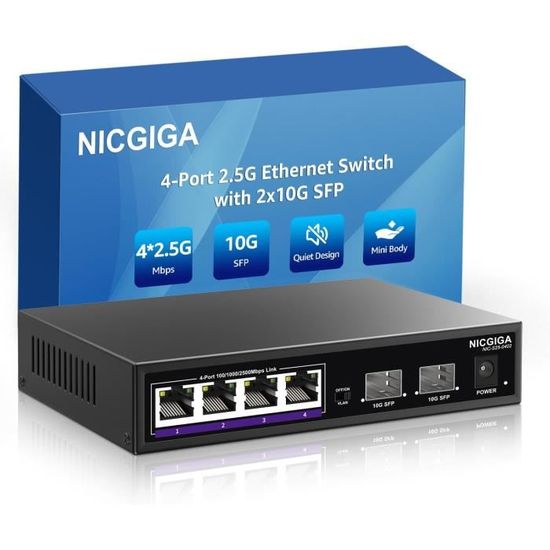 NICGIGA 4 Ports 2.5G Ethernet Switch avec 2x10G SFP Uplink Non géré ...