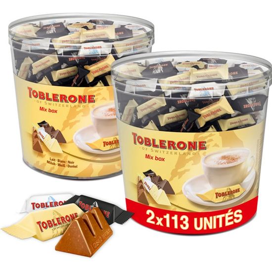 Toblerone mini, lait, blanc, noir - Boîte de 900 g - 113 pièces sur