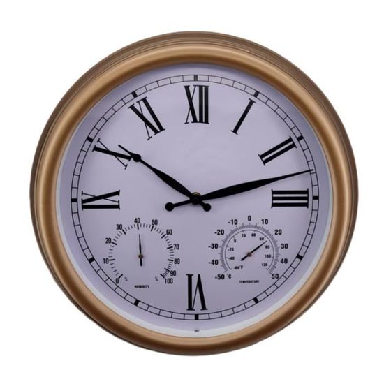 Horloge extérieure étanche 15 pouces Grandes horloges extérieures avec thermomètre et hygromètre Horloge murale à piles pour