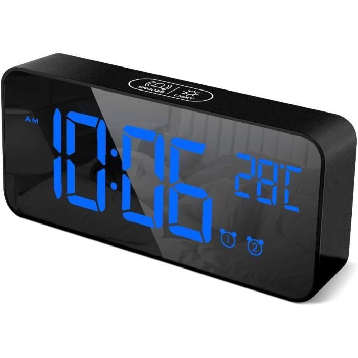 Réveil Numérique avec Grand écran LED- Écran Tactile, Double Alarme ( Fonction Snooze, Gradateur 5 Niveaux) - Noir | Leroy Merlin