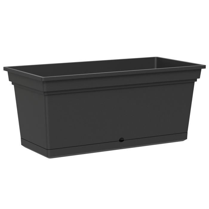 Jardinière plastique AQUA Anthracite - Rectangulaire - Largeur 98 cm - Soucoupe intégrée - 130L