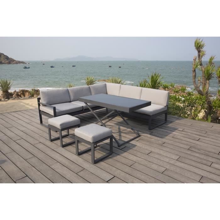 Salon De Jardin En Aluminium 7 Personnes Hipu Gris Achat Vente