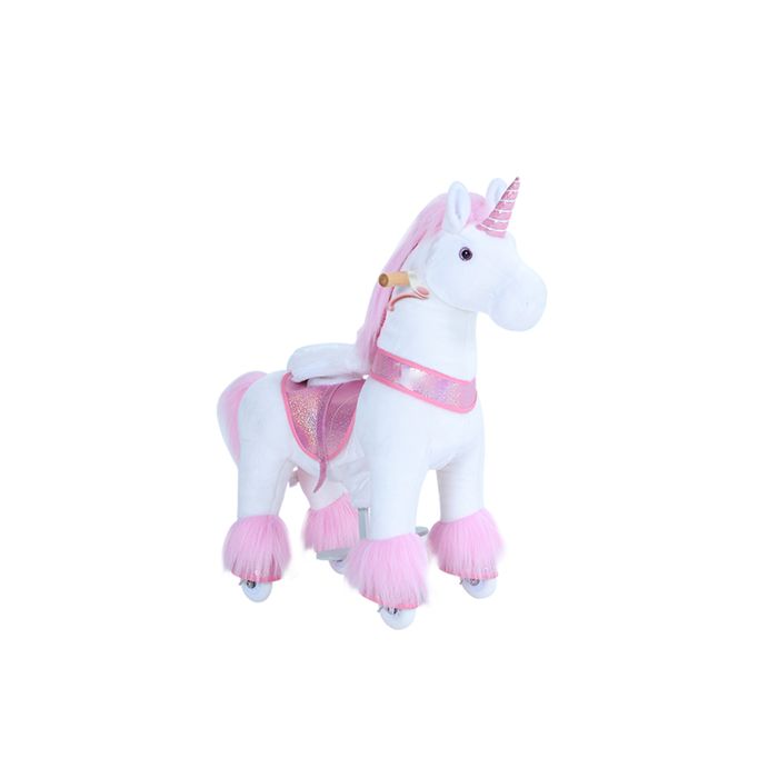 PonyCycle Modèle U à enfourcher Animal qui marche Peluche licorne rose à roulettes avec frein Taille 3 pour les 3-5 ans Ux302