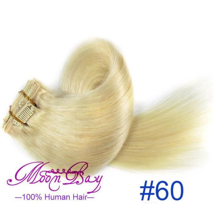 KIT EXTENSION CHEVEUX A CLIPS REMY HAIR 100% NATURELS (Blond Platine 60# 60CM)
