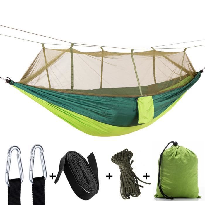 Hamac extérieur moustiquaire camping avec moustiquaire en nylon ultra-léger tente de camping double en nylon-Vert