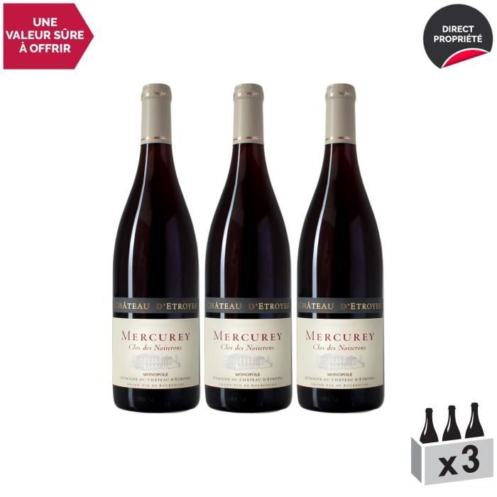 Mercurey Le Clos des Noiterons MONOPOLE Rouge 2018 - Lot de 3x75cl - Château d'Etroyes - Vin AOC Rouge de Bourgogne - Cépage Pinot