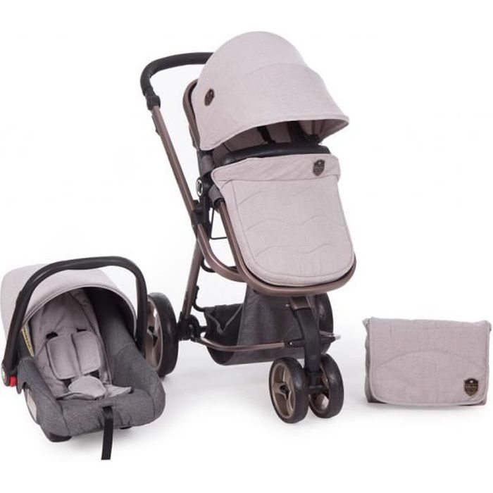 Poussette combinée trio 2 en 1 avec siège auto Amica gris