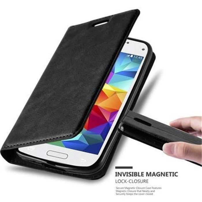 Cadorabo Coque Samsung Galaxy S5 MINI /S5 MINI DUOS NOIR FERMETURE MAGNÉTIQUE INVISIBLE Housse Case Cover supporte Stand fente carte