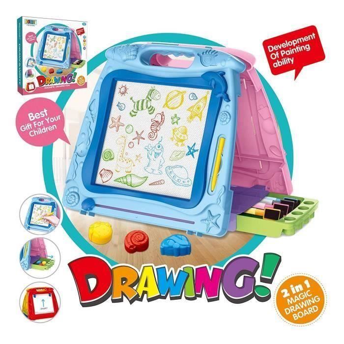 Ardoise Magique, Planche à Dessin Magnétique Double Face, Tablette Effaçable Multicolore pour Bébés 54*29 cm (Bleu)