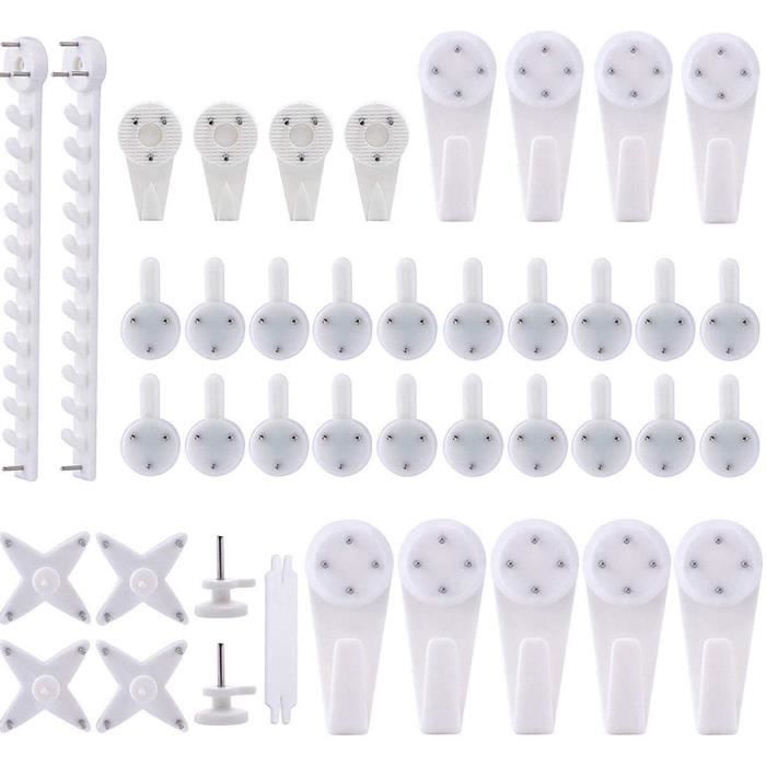 42pcs Accroche Tableau Sans Percer Blanc Fixation Murale Sans Percer Crochet en Plastique pour Accroche Tableau Cadre Photo Chapeau