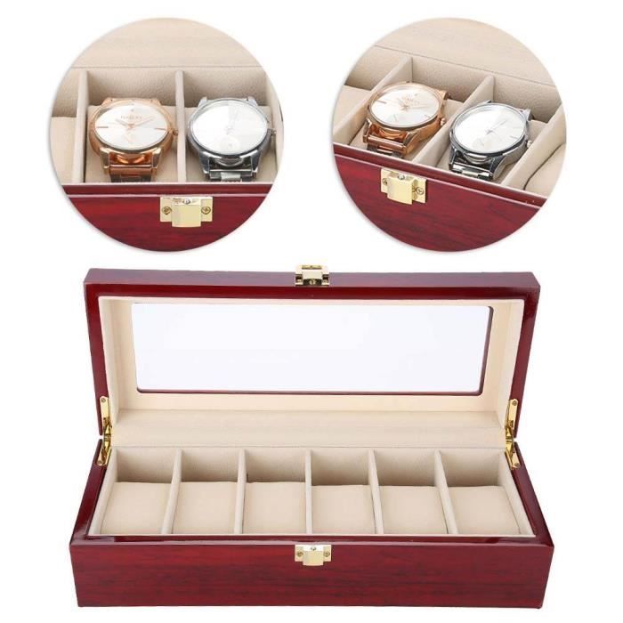 GAR® Boîte à montre boîtier rangement bijoux en bois à 6 montres coffre pour montres Bonne qualité