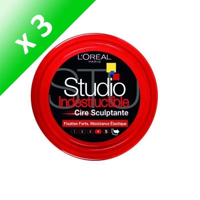 L'OREAL PARIS Studio Line Cire Indestructible - 75 ml (Lot de 3)