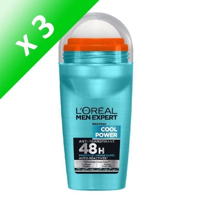 L'Oréal Men Expert Cool Power Déodorant Homme Bille Fraicheur - 50 ml (Lot de 3)