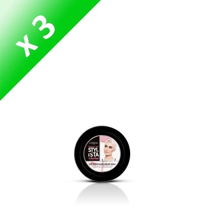 STYLISTA Cire-en-crème coiffante cheveux courts The Shorthair - 75 ml - Beige clair (Lot de 3)