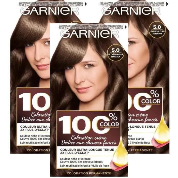 GARNIER Coloration permanente 100% Ultra brun - Chatain clair sensation (Lot de 3)