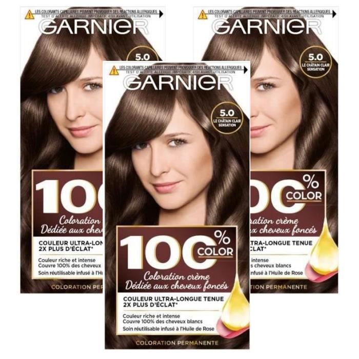 GARNIER - Coloration - Kit Racines réutilisable 100% ULTRA BRUN - 5 LE CHATAIN CLAIR SENSATION (Lot de 3)