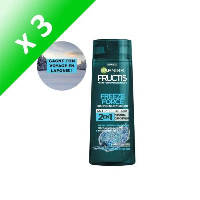 Garnier Fructis Freeze Force Shampooing 2 en 1 Antipelliculaire Menthe Poivrée Homme, cheveux et cuir chevelu 250 ml (Lot de 3)
