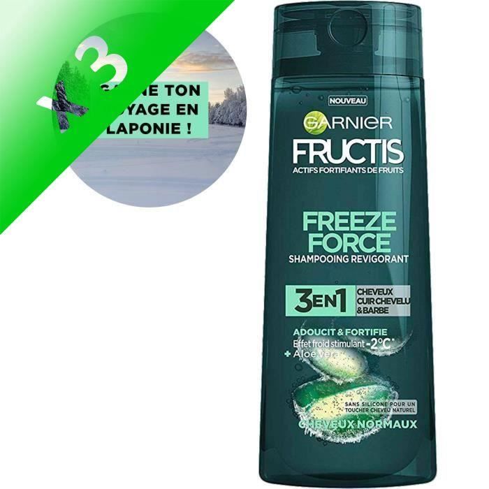Garnier Fructis Freeze Force Shampooing 3 en 1 Aloe Homme, cheveux, cuir chevelu et barbe 250 ml (Lot de 3)