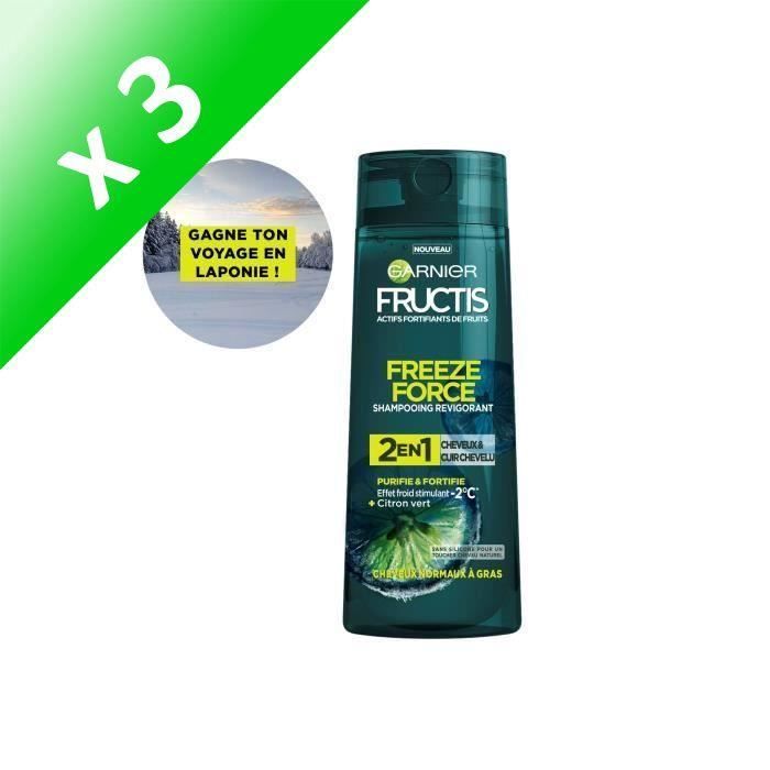 Garnier Fructis Freeze Force Shampooing 2 en 1 Citron Vert Homme cheveux et cuir chevelu 250 ml (Lot de 3)