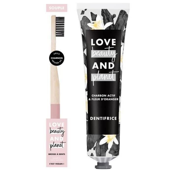 LOVE Kit Régime Dentaire Vegan Beauty & Planet - 1 Dentifrice Blancheur et Detox et 1 Brosse à Dents Manuelle