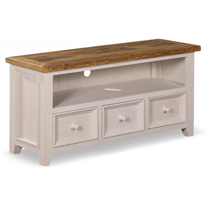 Meuble TV 3 Tiroirs Bois Blanc 120x40x60cm