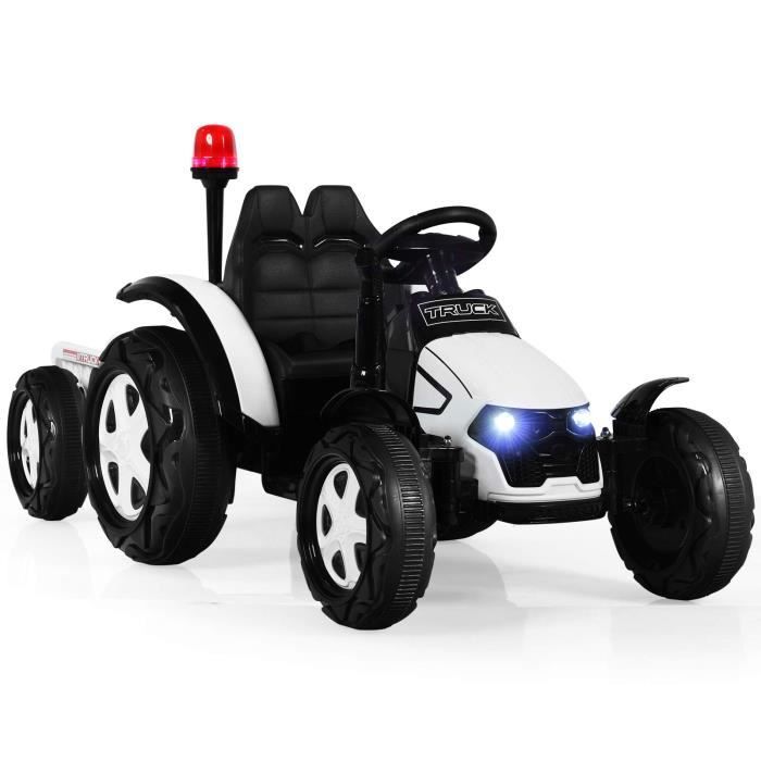 DREAMADE Tracteur Électrique Véhicule Électrique pour Enfants 12V avec Remorque Amovible&Télécommande&Pédale d'Accélérateur, Blanc