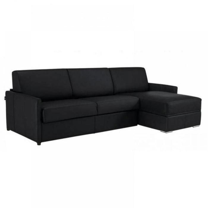 Canapé d'angle SUN convertible EXPRESS 120cm polyuréthane noir matelas épaisseur 16cm noir Cuir Inside75