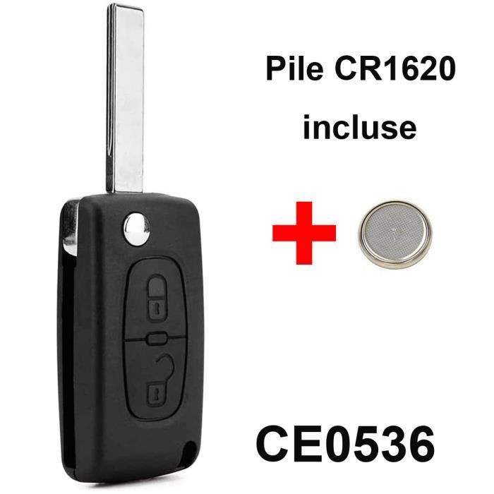 Coque Clé Plip Compatible Peugeot 207 307 308 407 Partner Expert 2 boutons CE0536 lame avec rainure + pile 1620