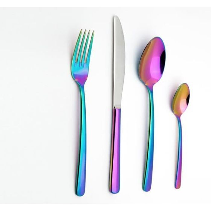 Ménagère 24 pièces en inox multicouleur effet brillant ARC EN CIEL