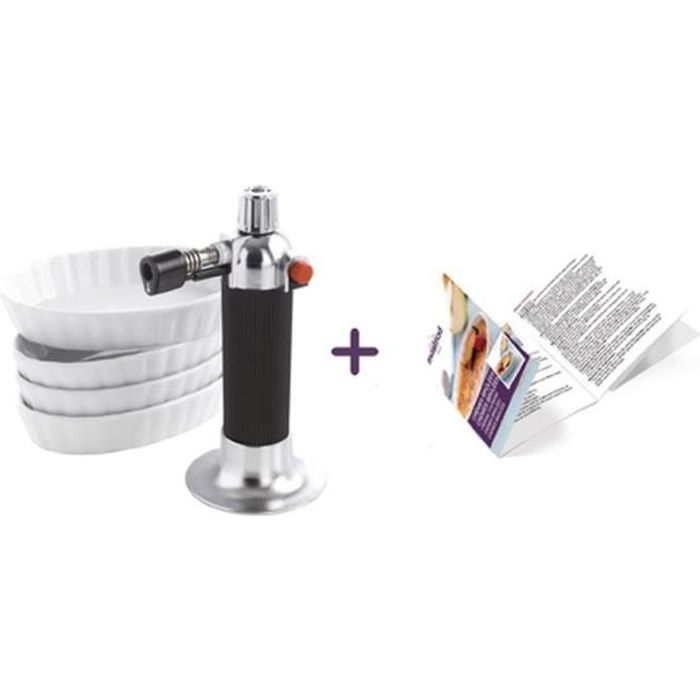MASTRAD F46100 Kit crème brûlé Chalumeau et Ramequins - Blanc